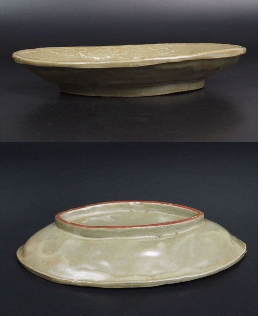 水芙蓉送料無料　江戸時代　青磁亀文向付　18.5×12ｃｍ