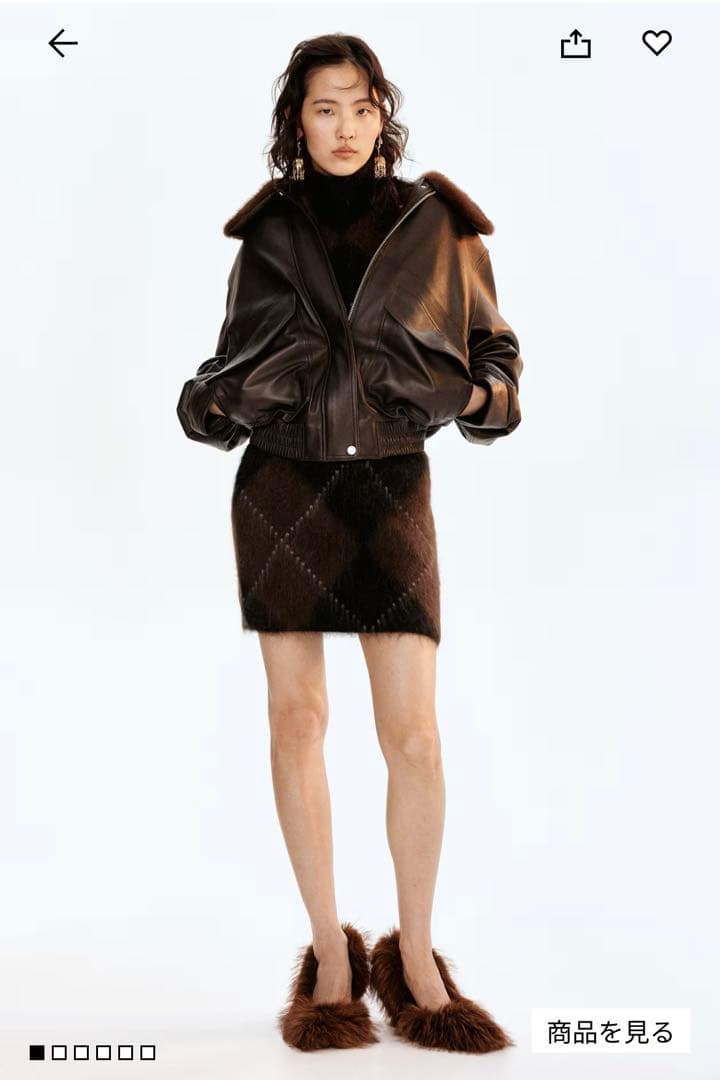 【美品/オンライン完売】 モヘアブレンドミニスカート ブラウン アーガイル