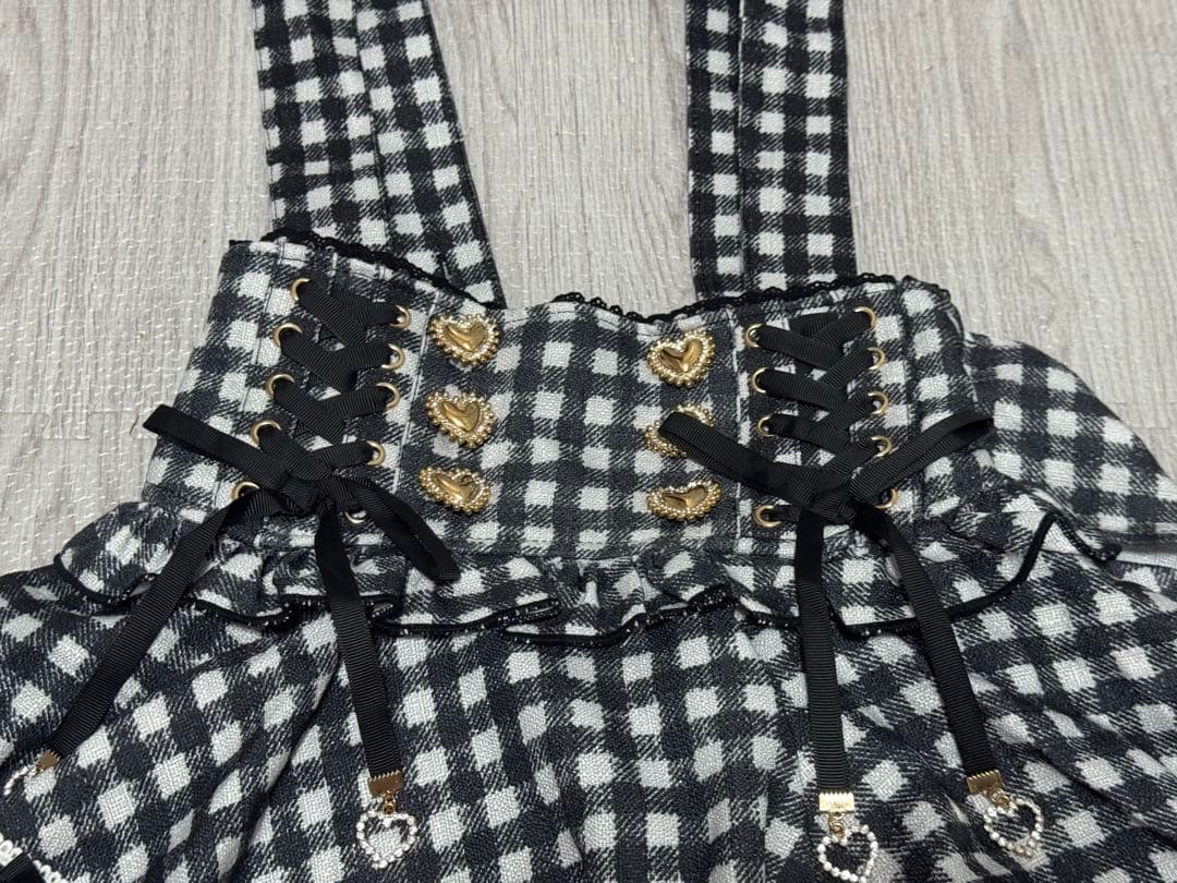 lizlisa はしごリボンチェックティアードスカパン　ブラック