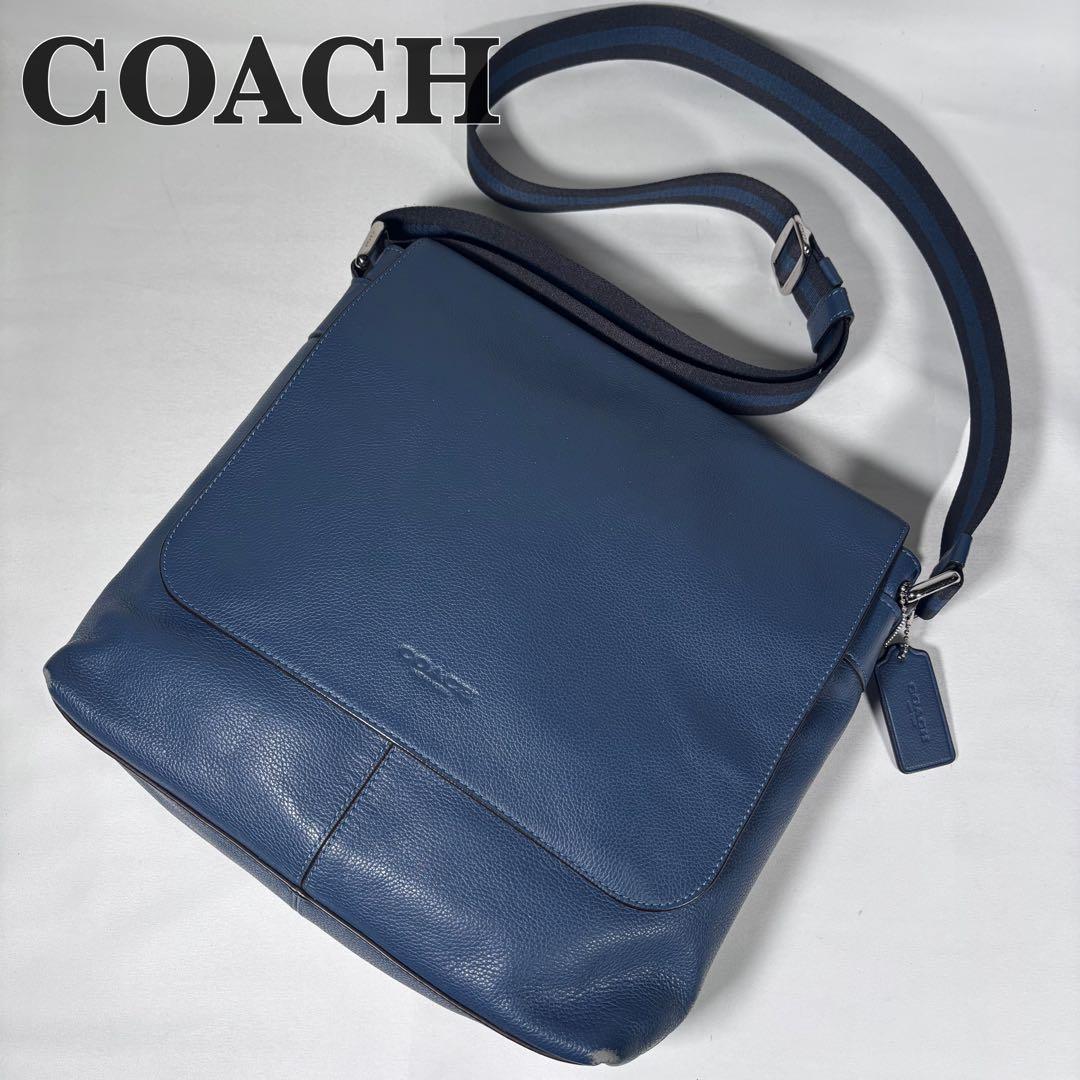 コーチ ショルダーバッグ メッセンジャーバッグ 斜め掛け レザー ブルー