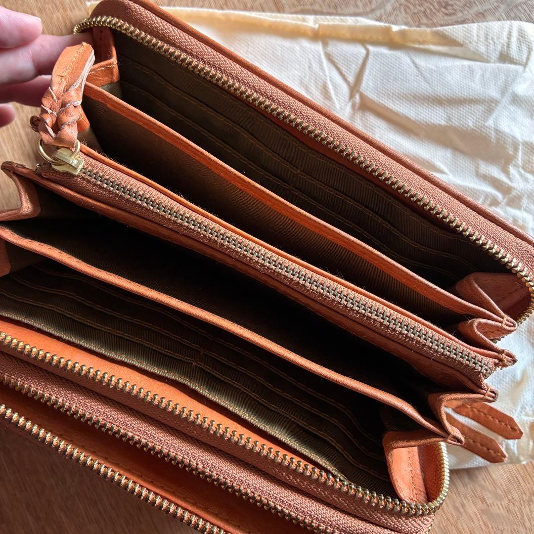 ブラウンレザー ダブルファスナー長財布