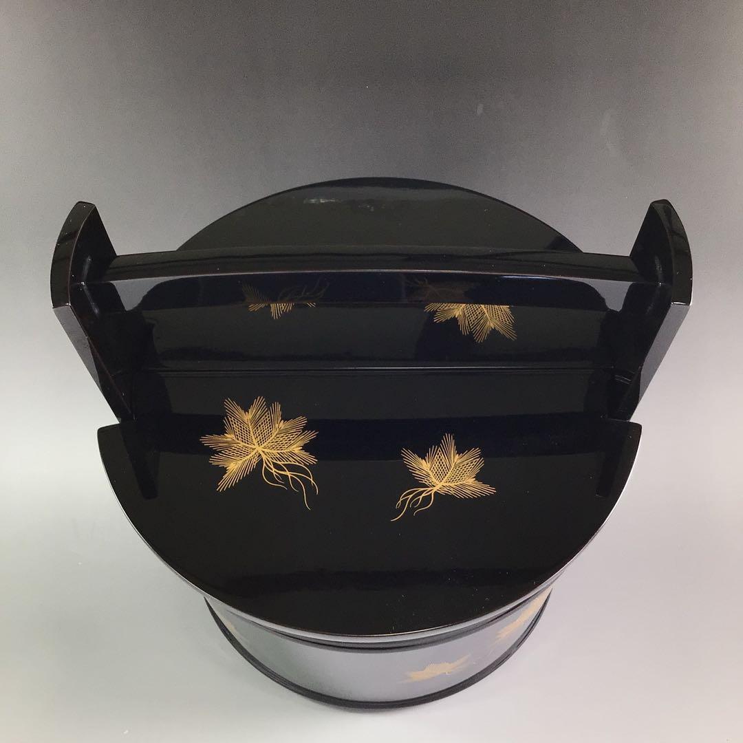 Ｐ８５９　水指　『輪島塗』『根引松蒔絵』『手桶水指』　共箱　茶道具