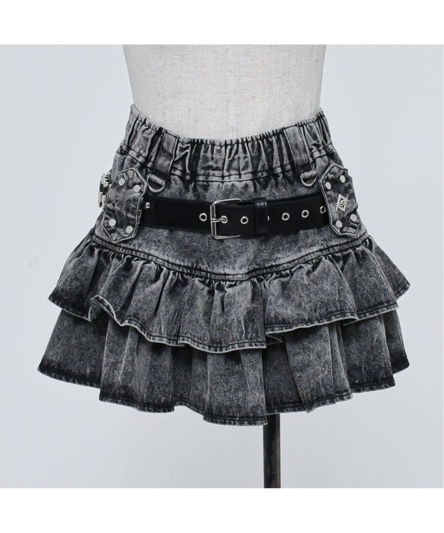 レフレム フリル付きデニム風ミニスカート グレー