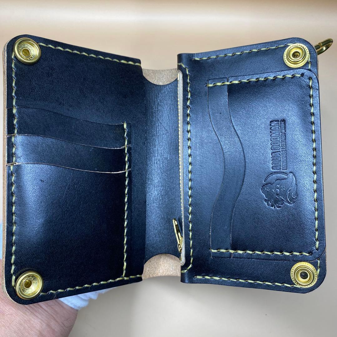 [値下] 無骨 艶 手染め 茶芯 お札折らずに収納ミドルトラッカーウォレット