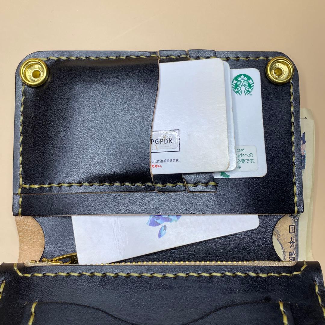 [値下] 無骨 艶 手染め 茶芯 お札折らずに収納ミドルトラッカーウォレット