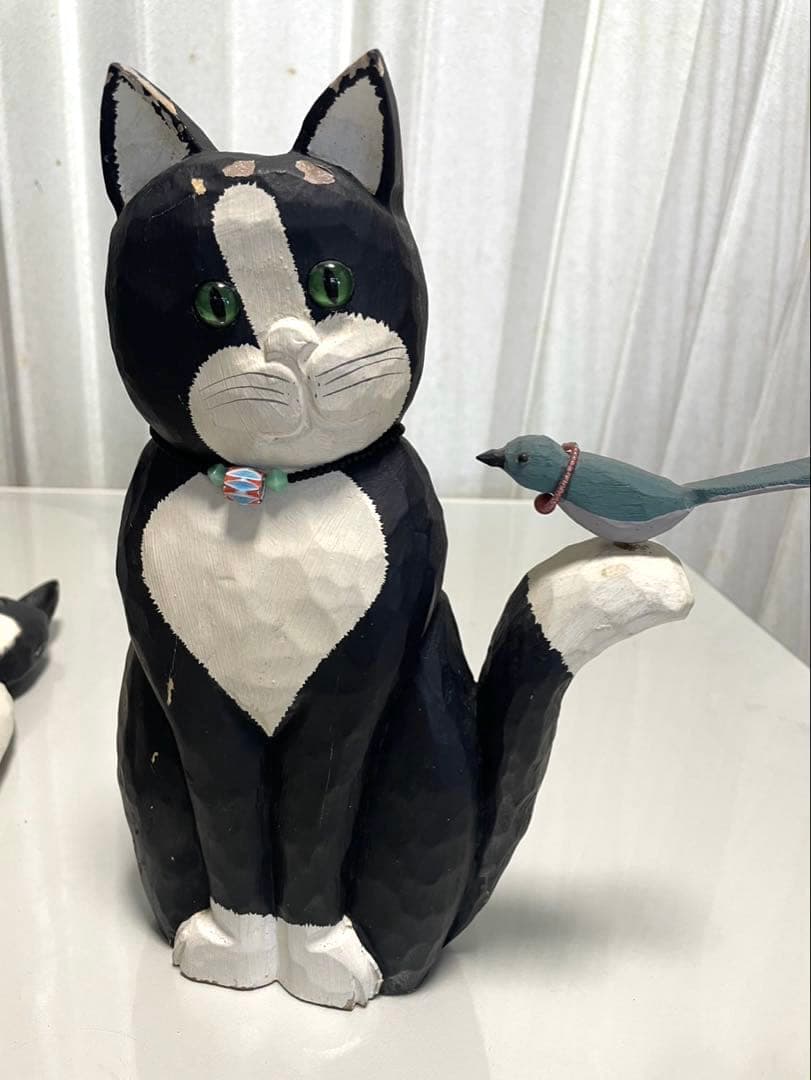 黒白猫のアンティーク置物4体セット James Haddonアメリカ木彫作家