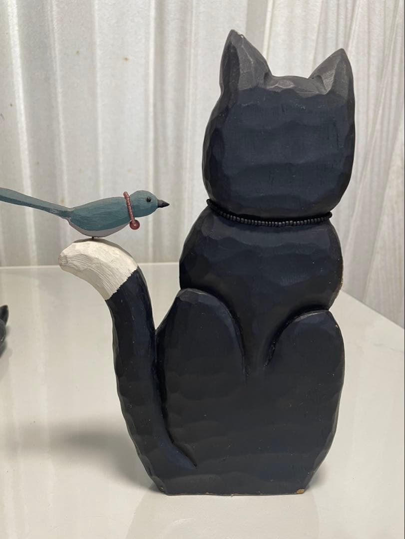 黒白猫のアンティーク置物4体セット James Haddonアメリカ木彫作家