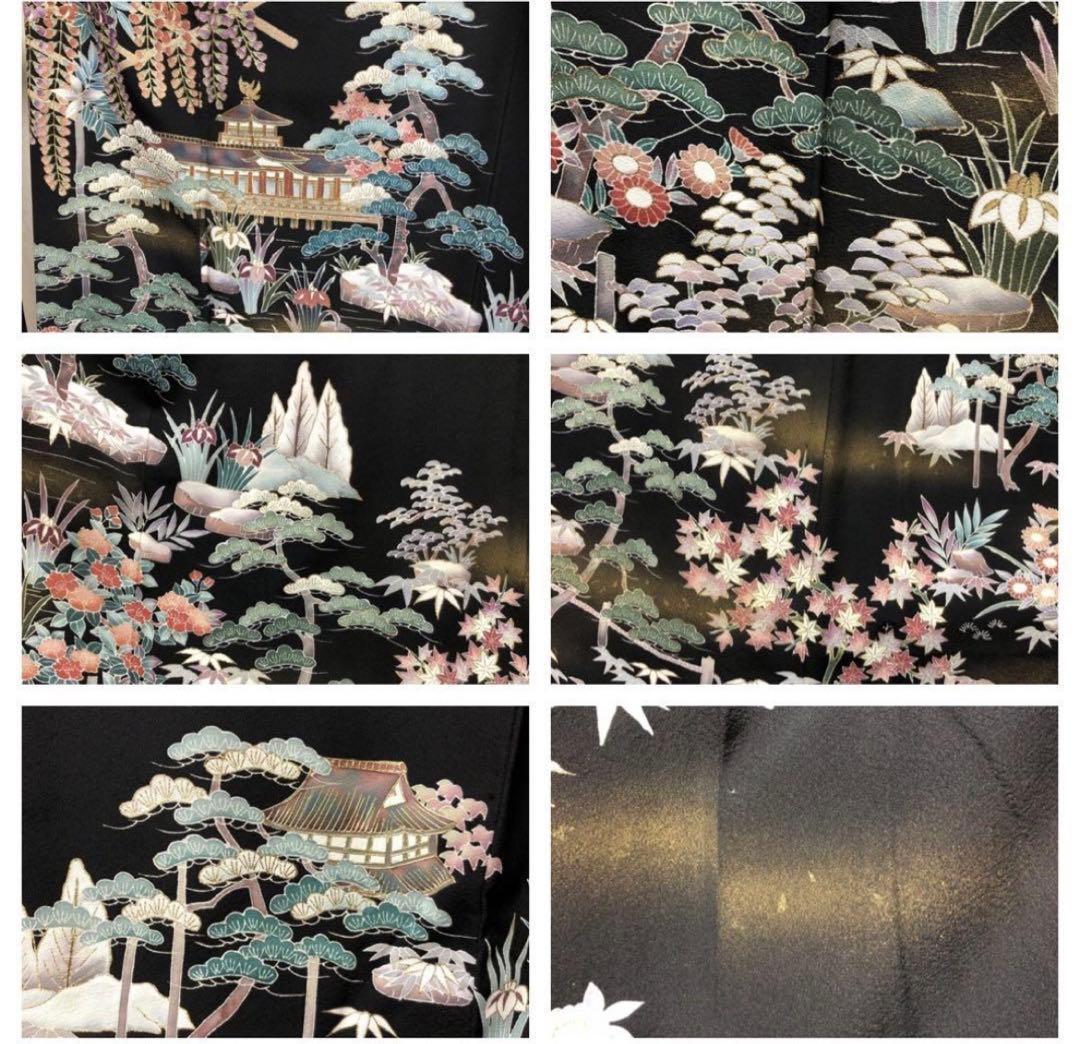 友禅黒留袖　鳳凰堂？作家物　袋帯、帯揚げ帯締め、長襦袢の5点セット