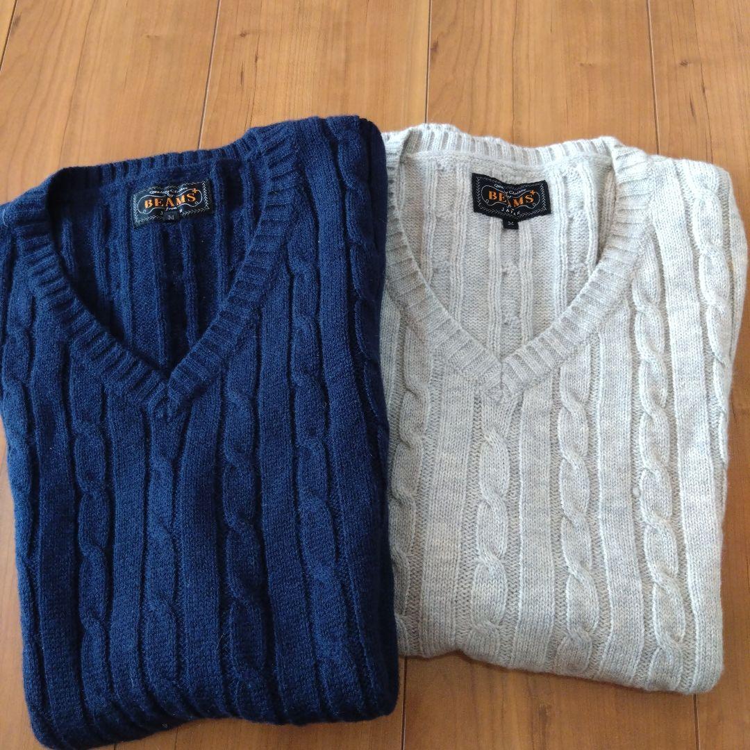 BEAMSプラス 100%Woolベスト サイズM ネイビー＆グレー