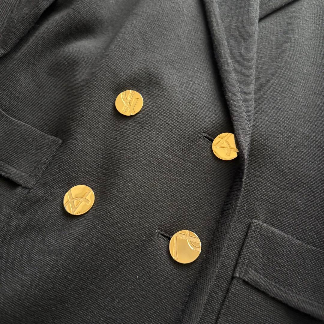 イヴサンローラン　テーラードジャケット　金ボタン　ロゴ　黒　ダブル　M　ウール