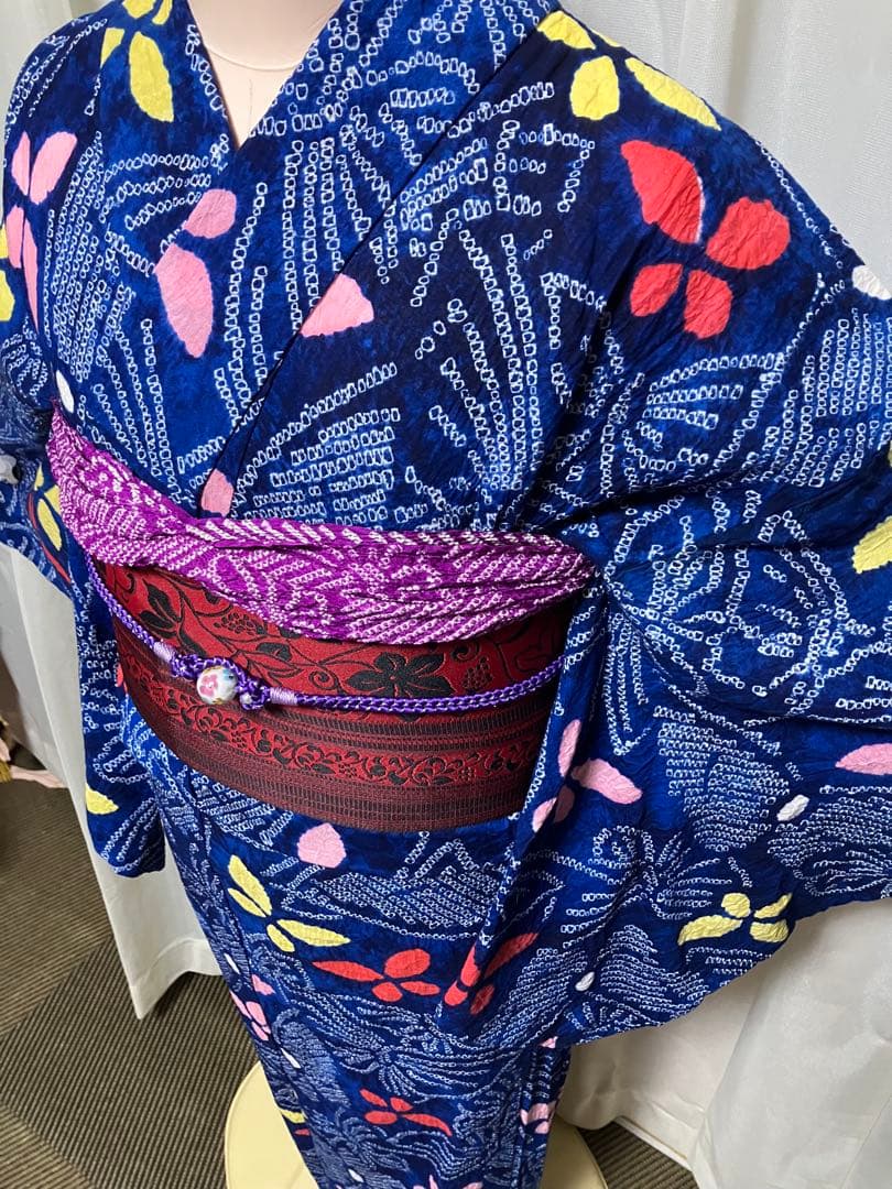 ち*ん様 オークション有松鳴海総絞り浴衣のみ157±5瑠璃色蝶