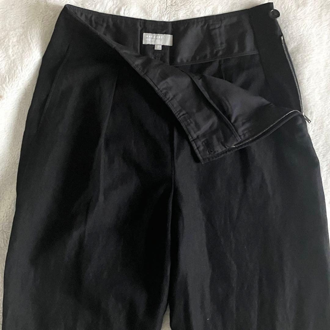 マーガレットハウエル 23SS コットンリネンツイル パンツ 1 ブラック