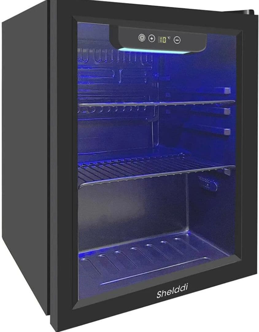 Shelddi 48L小型冷蔵庫 コンプレッサー式 静音 ガラスドア ブラック