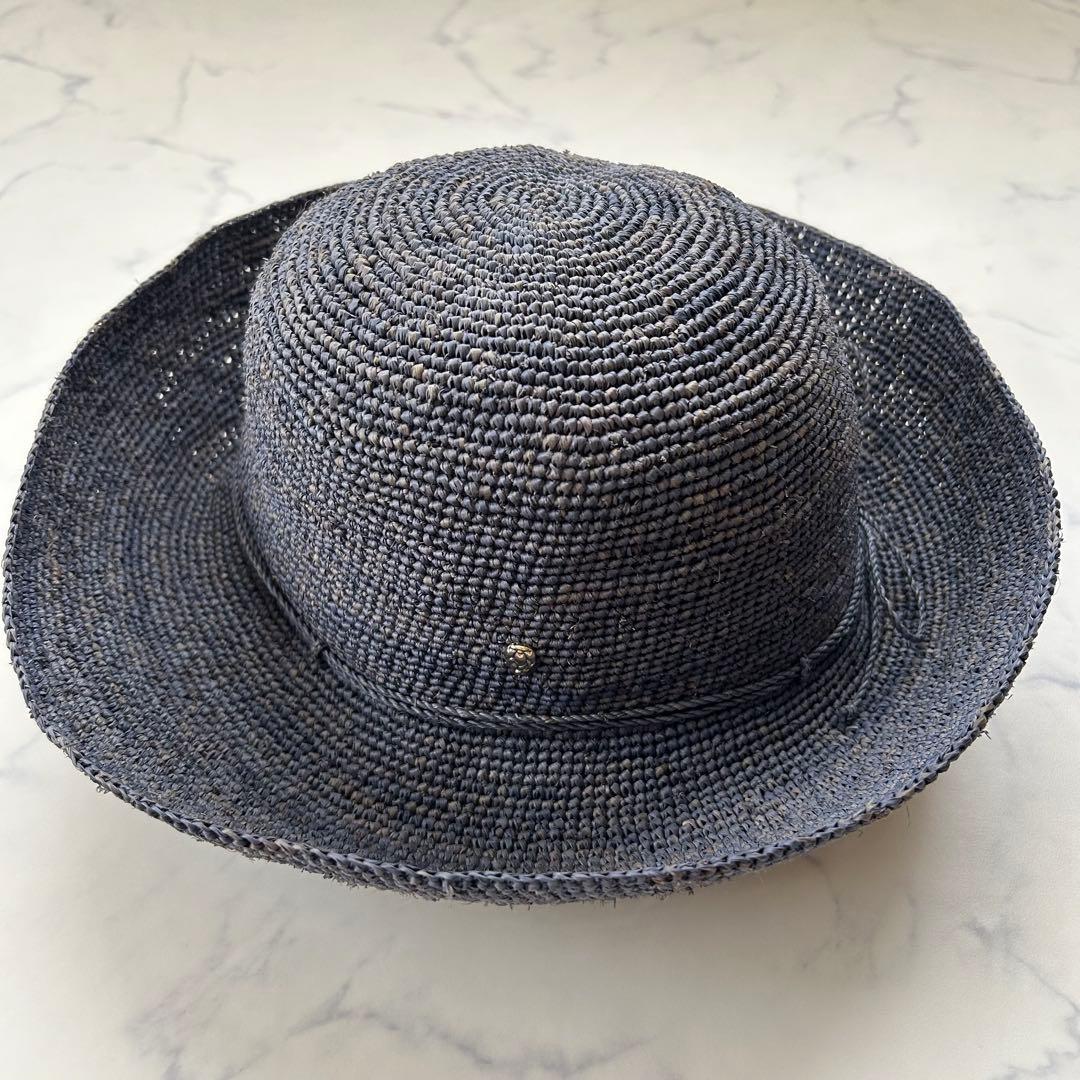 希少カラー ヘレンカミンスキー 麦わら帽子 ラフィア ブルー