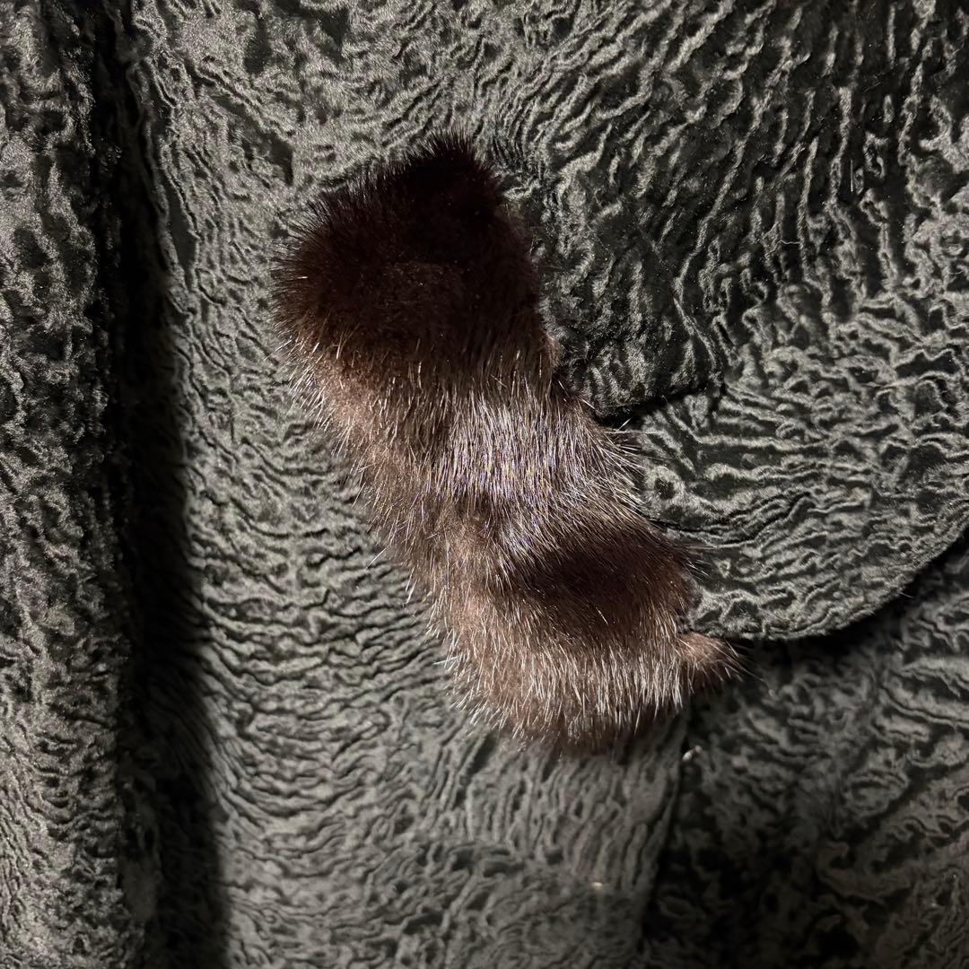 スワカラ　カラクルラム　アストラカン　フォックスファー襟　袖口ミンクロングコート