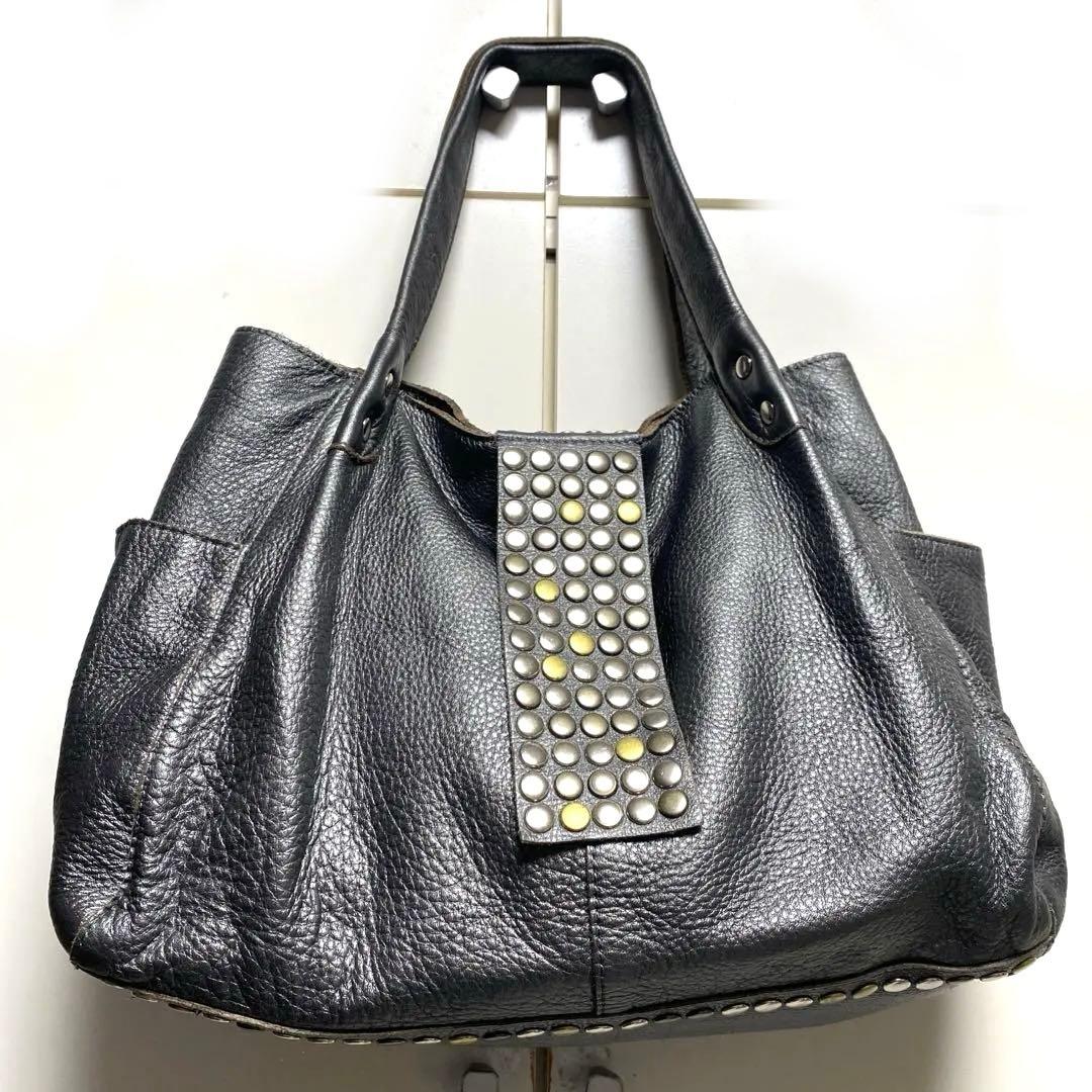 【TRES 】スタッズ　ショルダー　レザー　本革　Y2K トートバッグ　ブロンズ