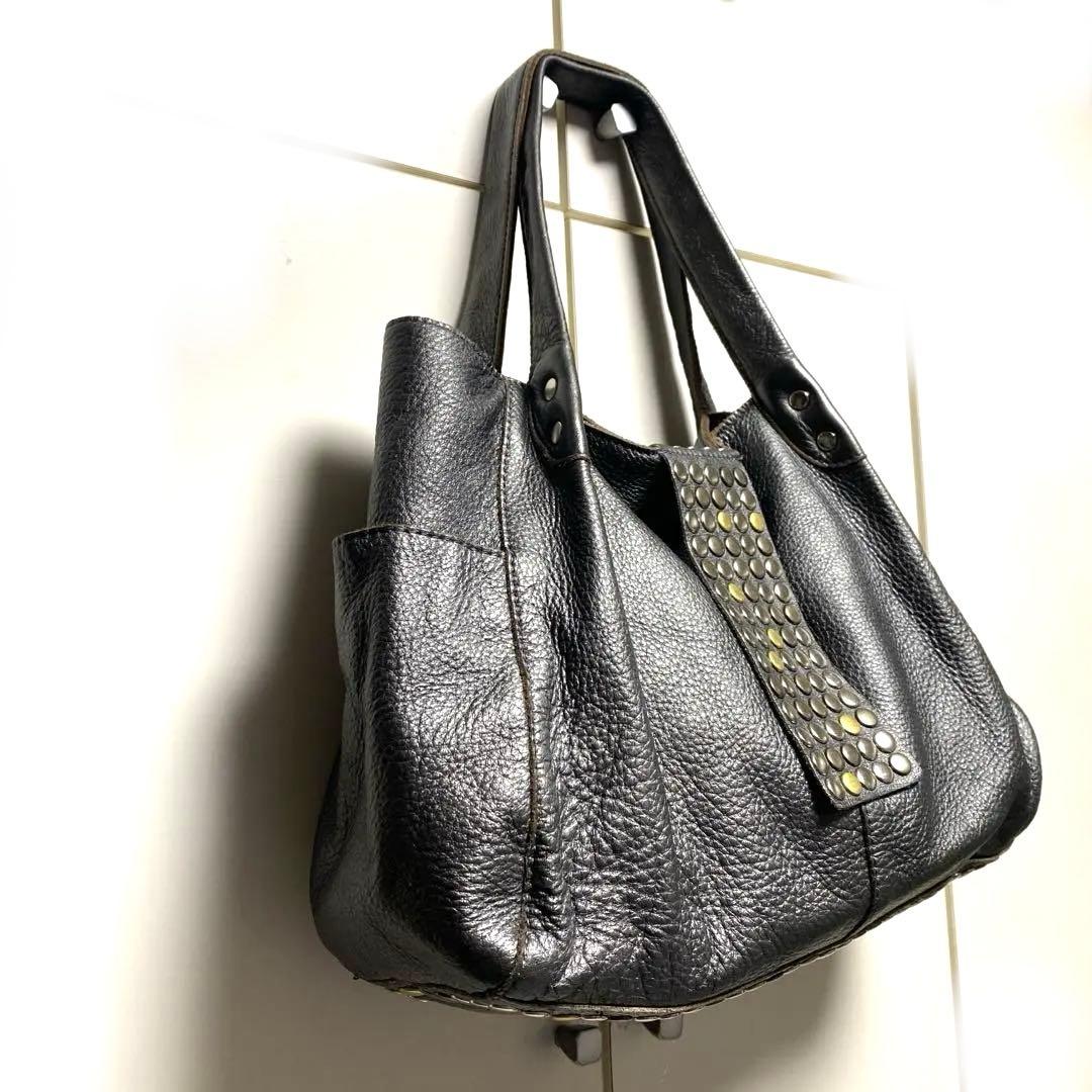 【TRES 】スタッズ　ショルダー　レザー　本革　Y2K トートバッグ　ブロンズ