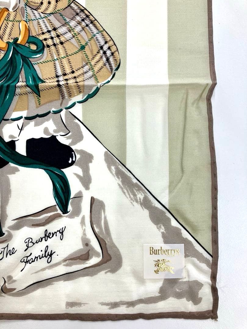新品 Burberrys テディベアファミリー ハンカチ シルク混 ヴィンテージ