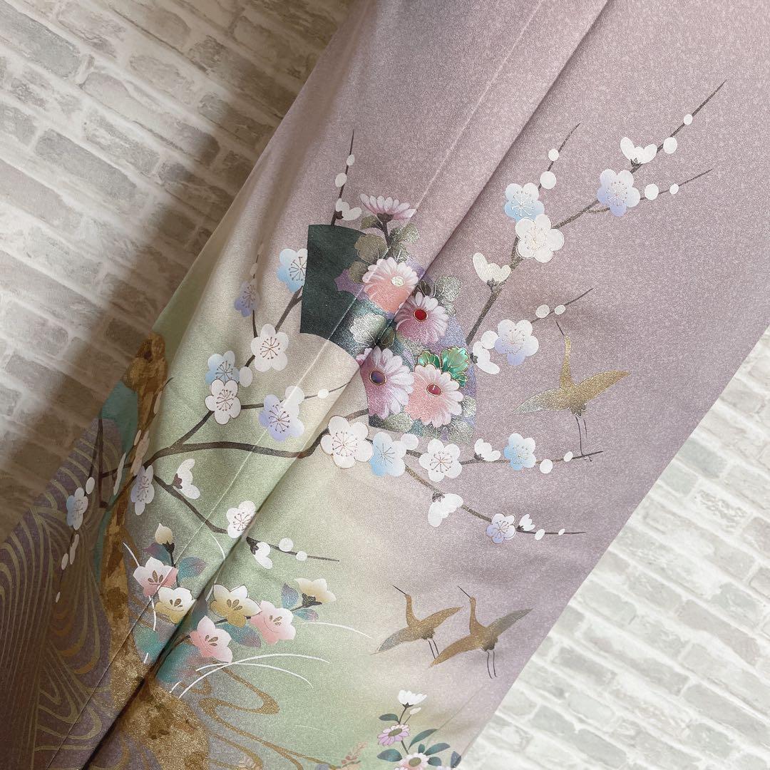 訪問着　フルセット　鶴　飛び立つ鶴　金彩加工　螺鈿加工　入学式　卒業式　Q5