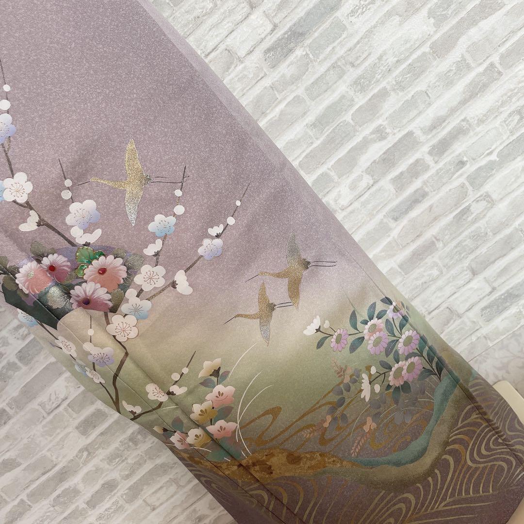 訪問着　フルセット　鶴　飛び立つ鶴　金彩加工　螺鈿加工　入学式　卒業式　Q5