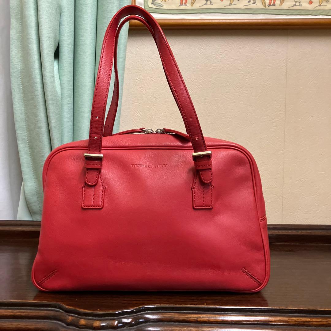【超希少】バーバリー赤 レザー ハンドバッグ