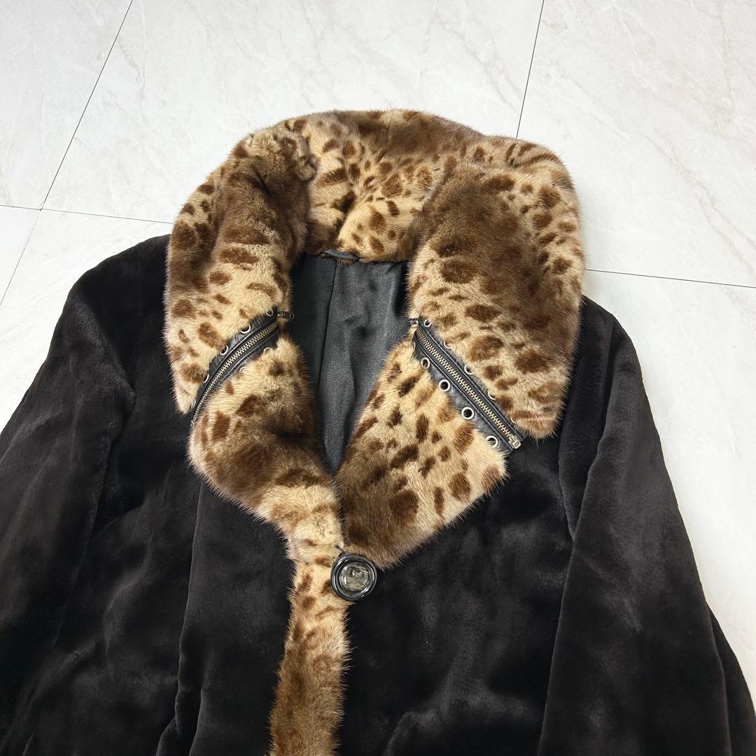 希少 美品 サガミンク ロイヤル レオパード柄 毛皮 ロングコート 42