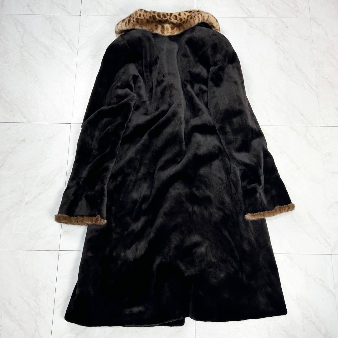 希少 美品 サガミンク ロイヤル レオパード柄 毛皮 ロングコート 42