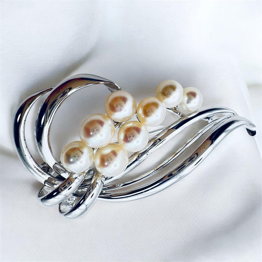 超美品　ミキモト　アコヤパール　8粒　6mm-5mm シルバーブローチ M刻印