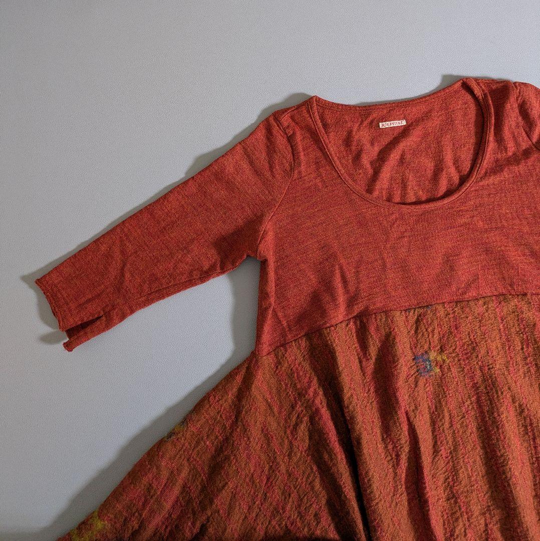 キャピタル／日本製 オリエンタルウールワンピース ヘムライン オレンジ 総柄