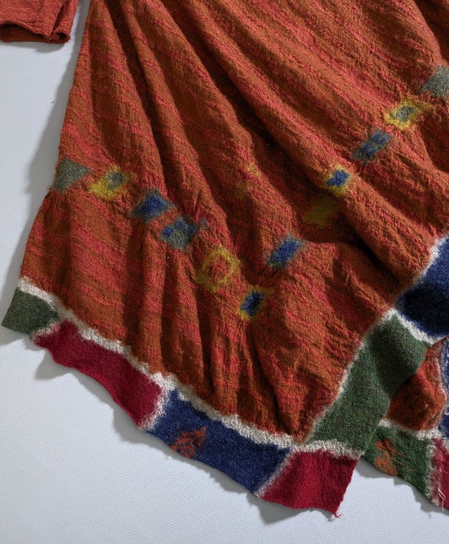 キャピタル／日本製 オリエンタルウールワンピース ヘムライン オレンジ 総柄