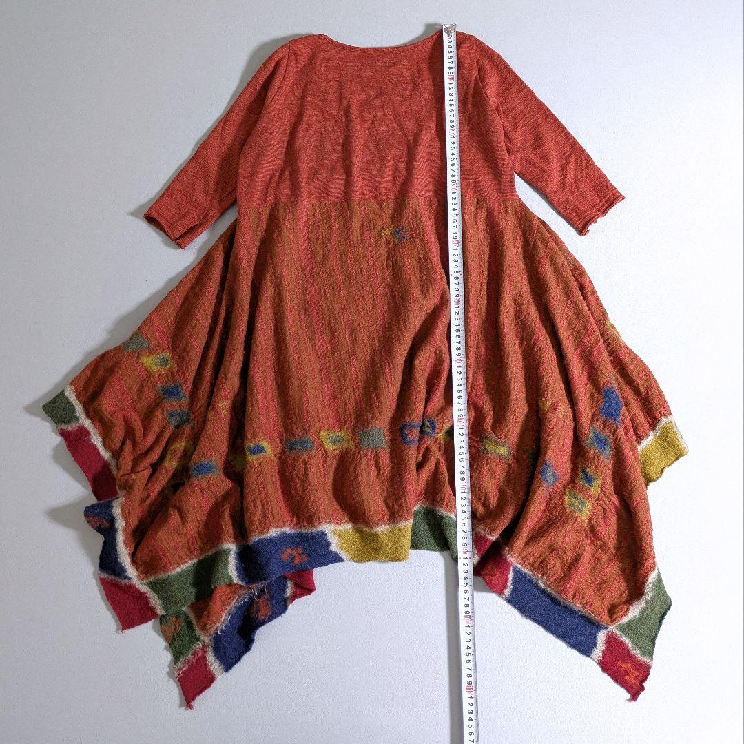 キャピタル／日本製 オリエンタルウールワンピース ヘムライン オレンジ 総柄