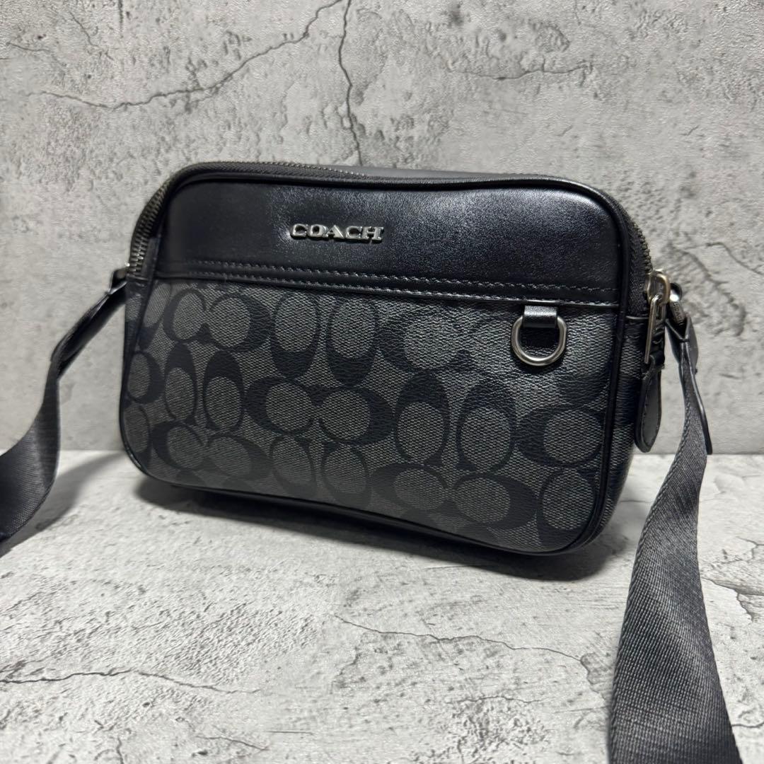 未使用級✨️コーチ カメラバッグ ショルダー 二層 PVCレザー シグネチャー 黒