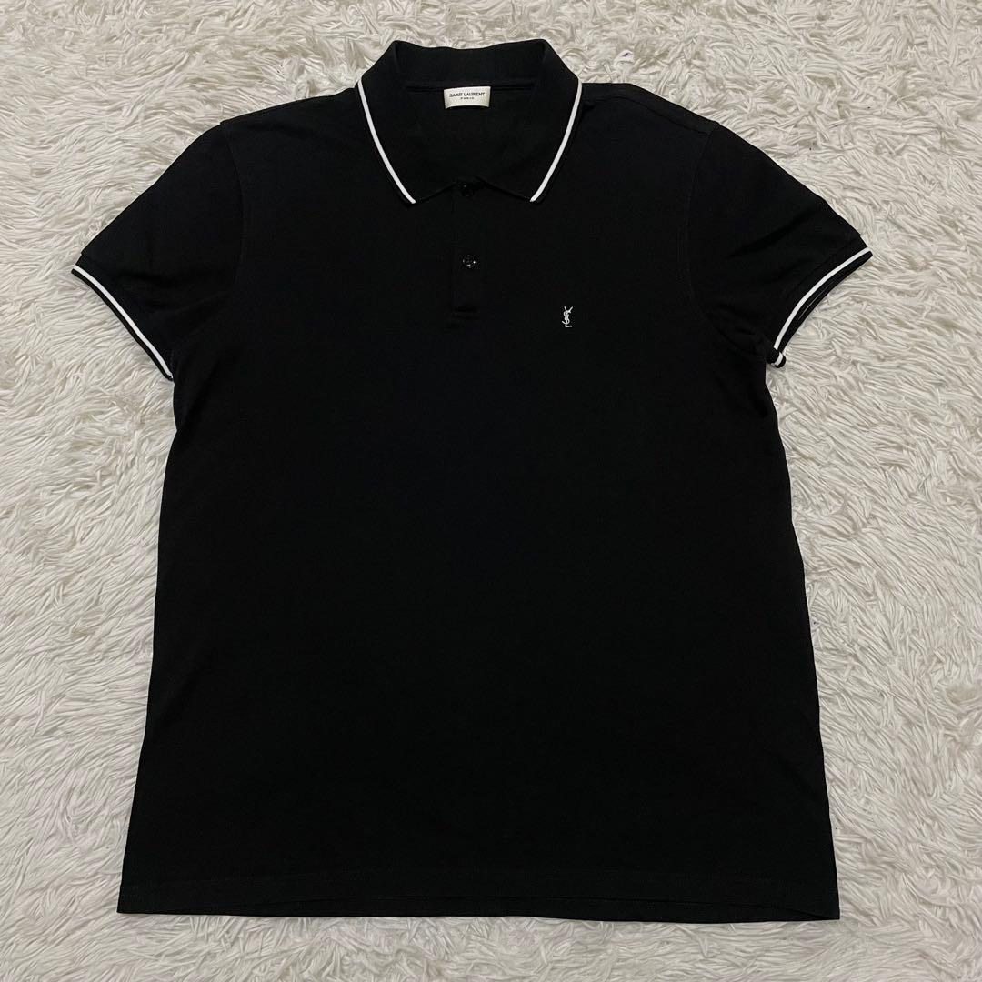 極美品　サンローラン　ポロシャツ　カサンドラ　ロゴ　刺繍　黒　イタリア製