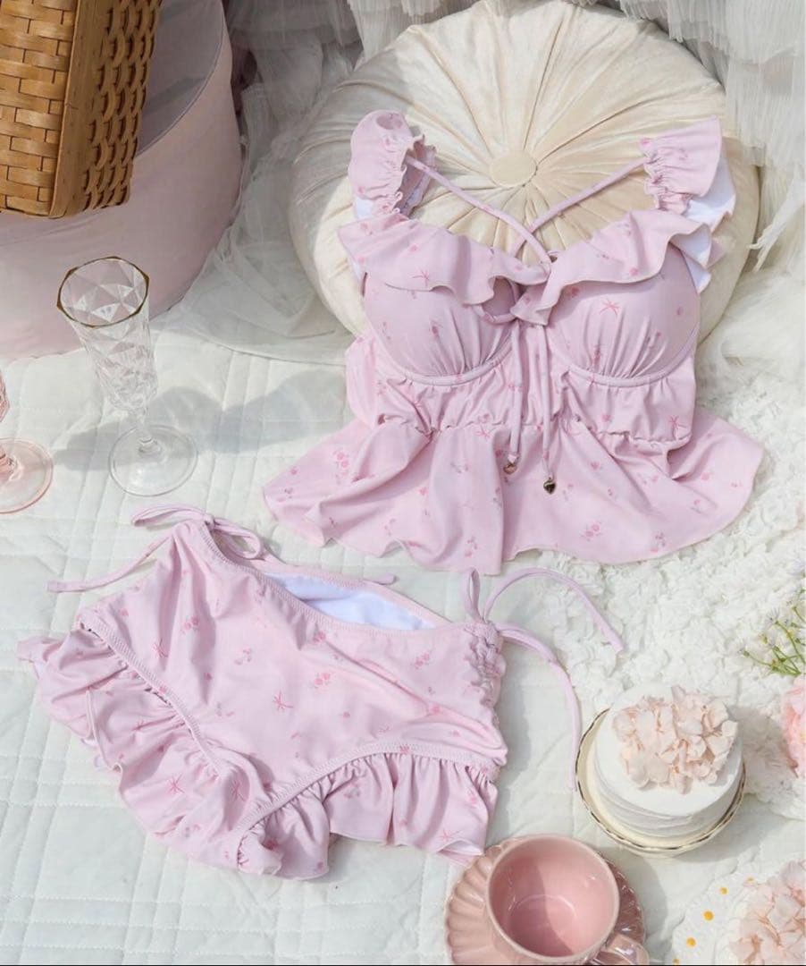 lulumerry フリルローズビキニ ピンク S-M