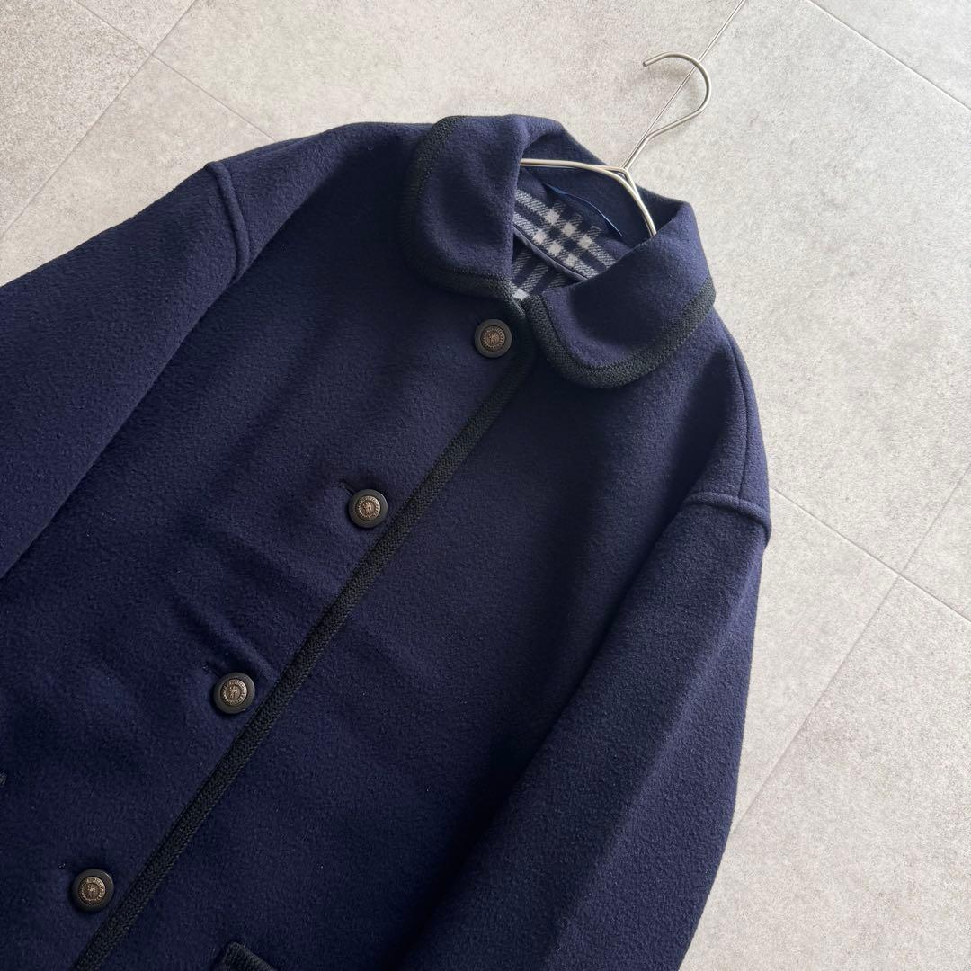 バーバリーズ　コート　ダブルフェイス　ノバチェック　カシミヤ混　7　紺　金ボタン