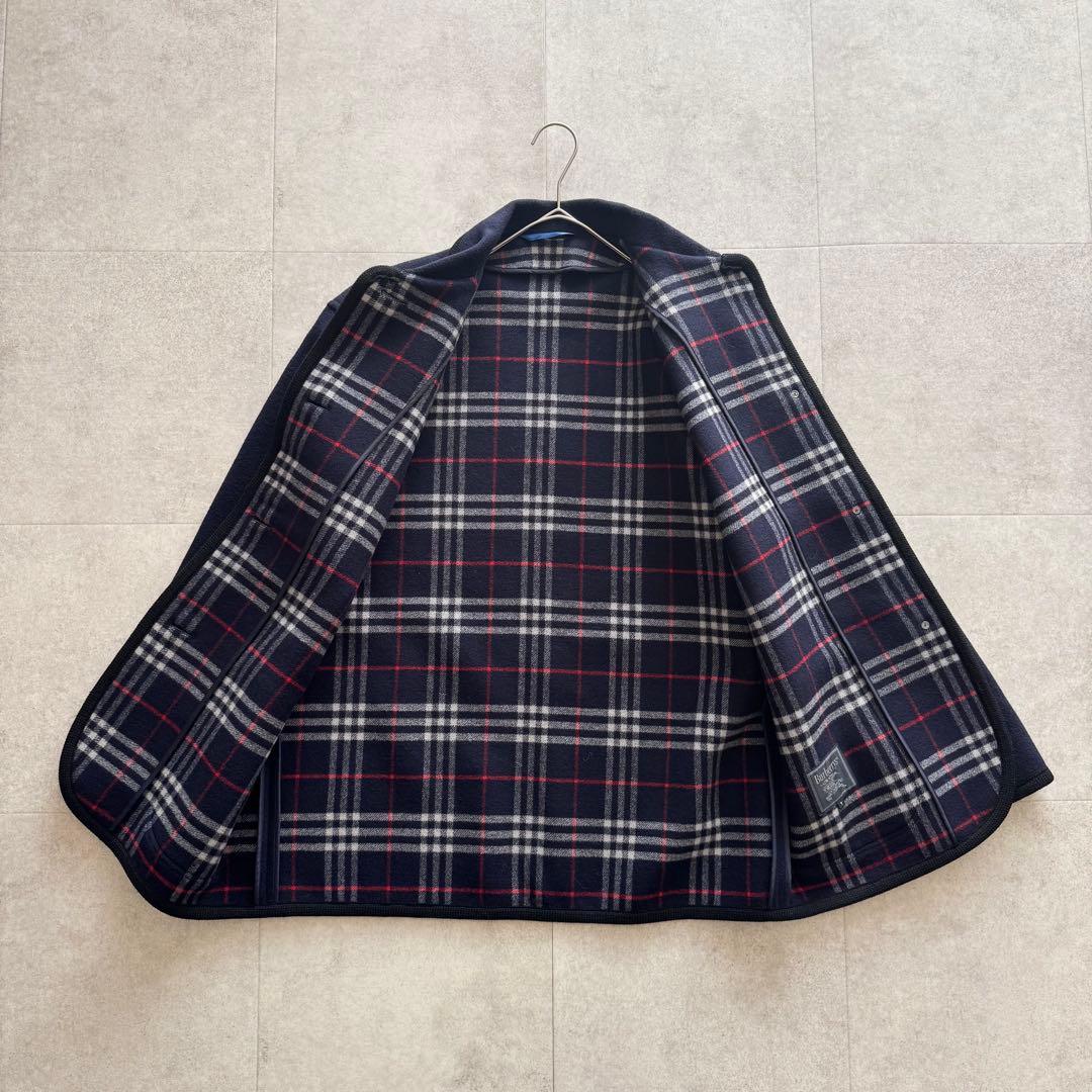 バーバリーズ　コート　ダブルフェイス　ノバチェック　カシミヤ混　7　紺　金ボタン
