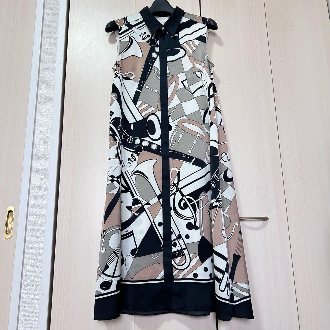 グレースクラス グレースコンチネンタル JAZZプリントドレス 36 総柄 金釦