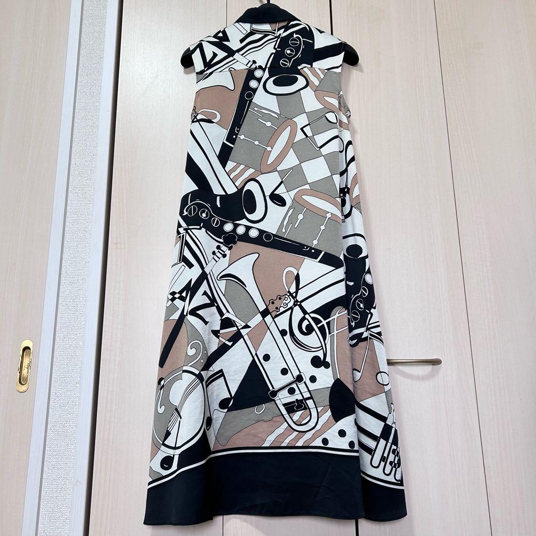 グレースクラス グレースコンチネンタル JAZZプリントドレス 36 総柄 金釦