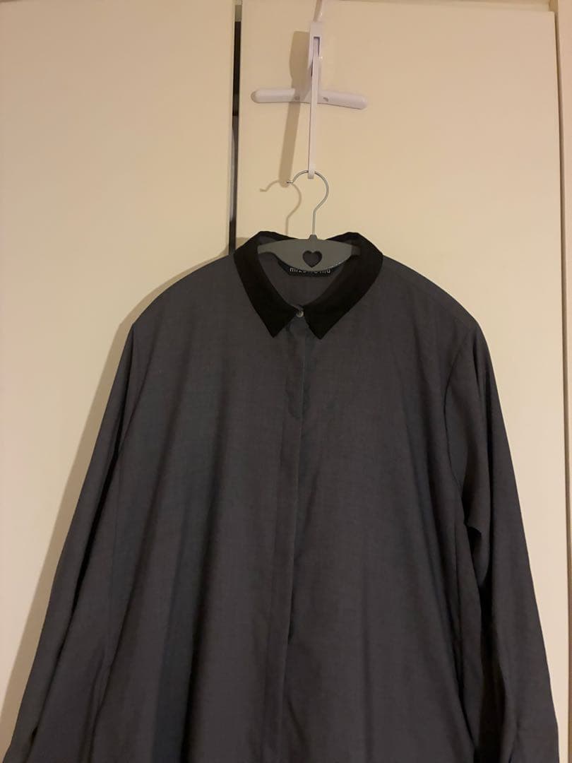 【美品】ミズイロインド　グレー　長袖シャツワンピース