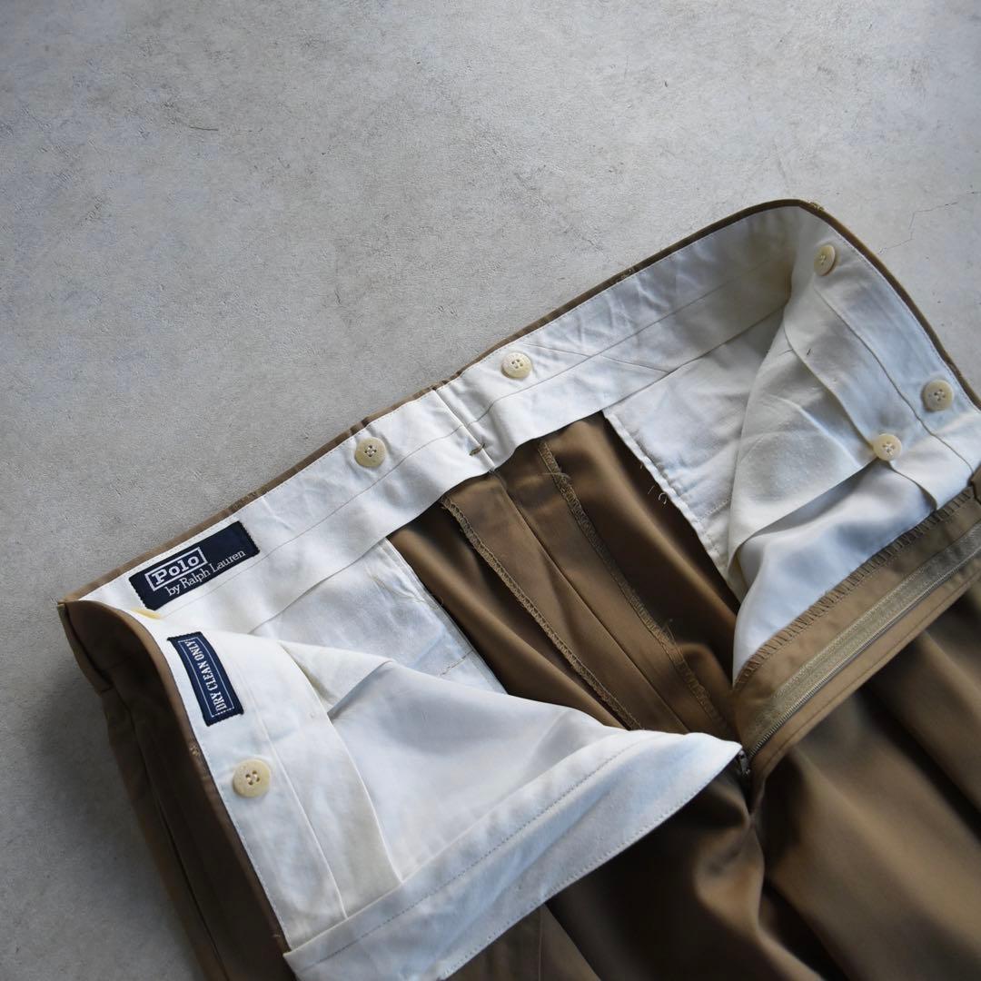 90s ラルフローレン ギャバジンウール ツータックスラックス W35 L30