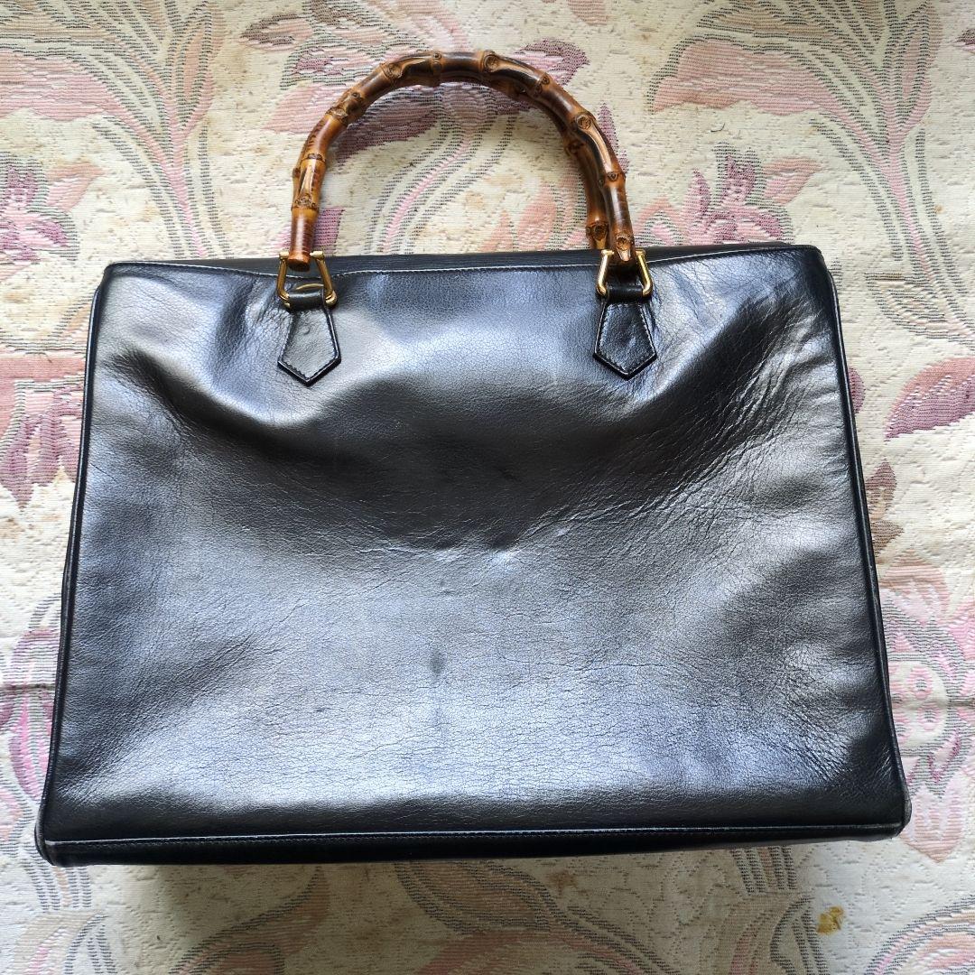 GUCCI 黒 レザー ビジネスバッグ バンブーハンドル
