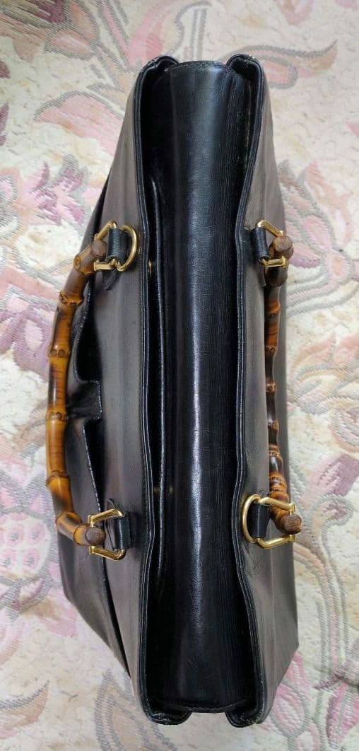 GUCCI 黒 レザー ビジネスバッグ バンブーハンドル