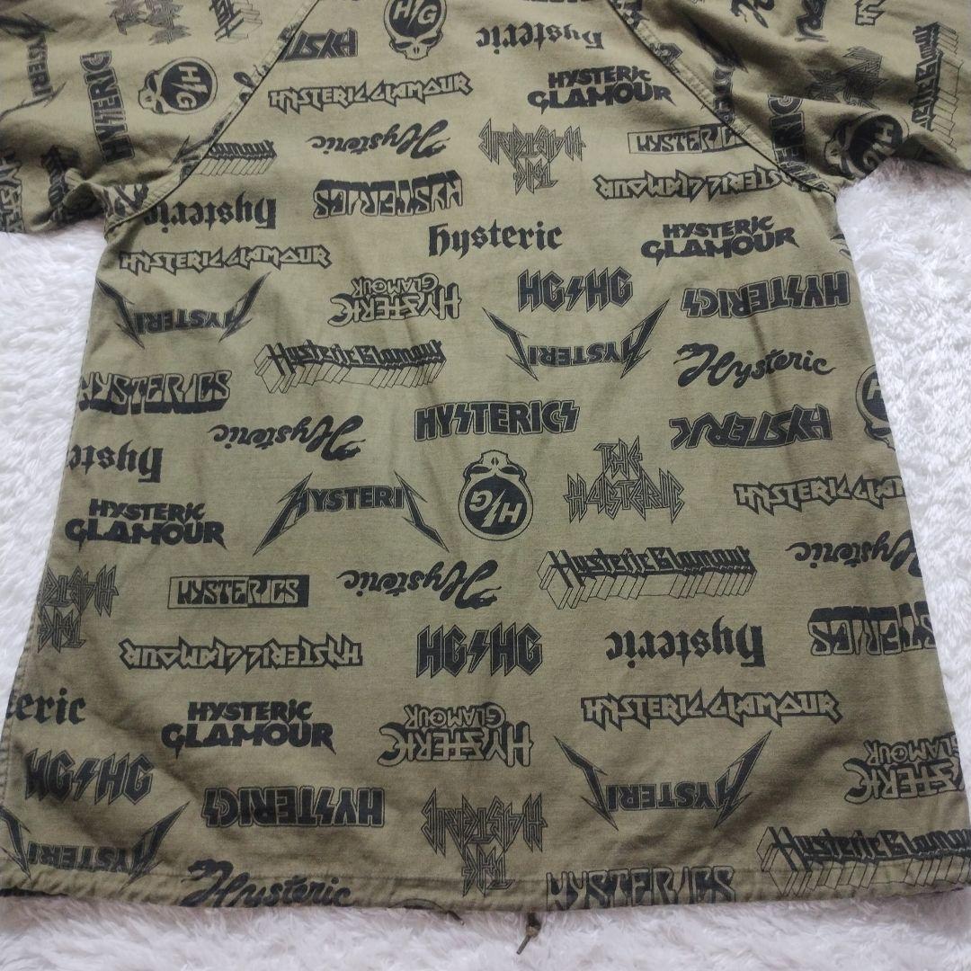 【美品】ヒステリックグラマー　総柄モッズコート　袖リブ　スカルワッペン　カーキ系