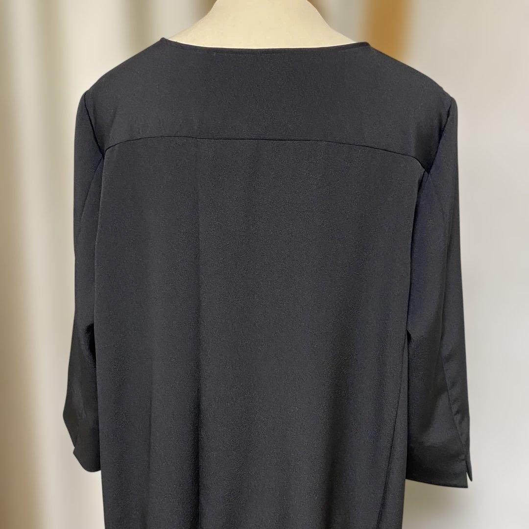 《LL 118cm》黒留袖リメイク ヨーク切り替え 七分袖 ワンピース