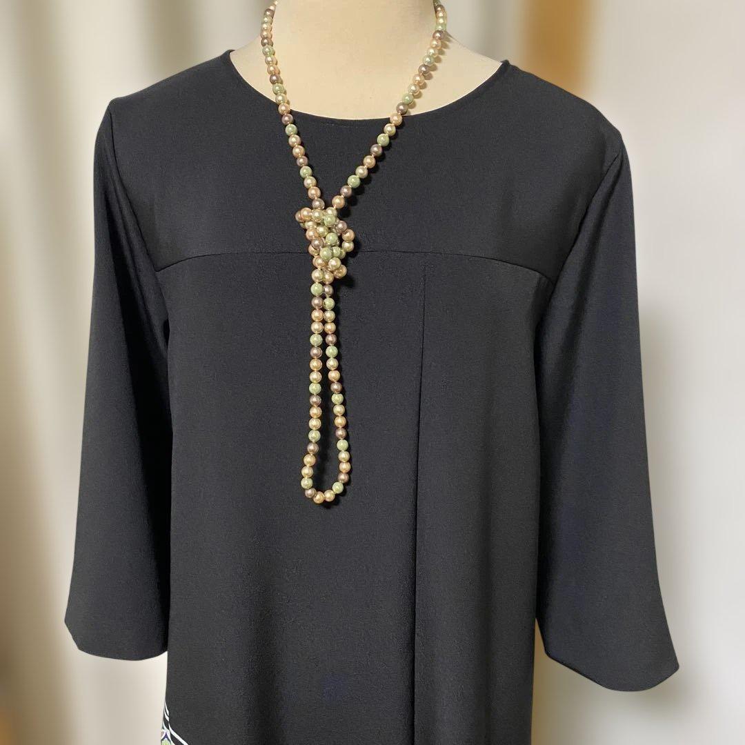 《LL 118cm》黒留袖リメイク ヨーク切り替え 七分袖 ワンピース