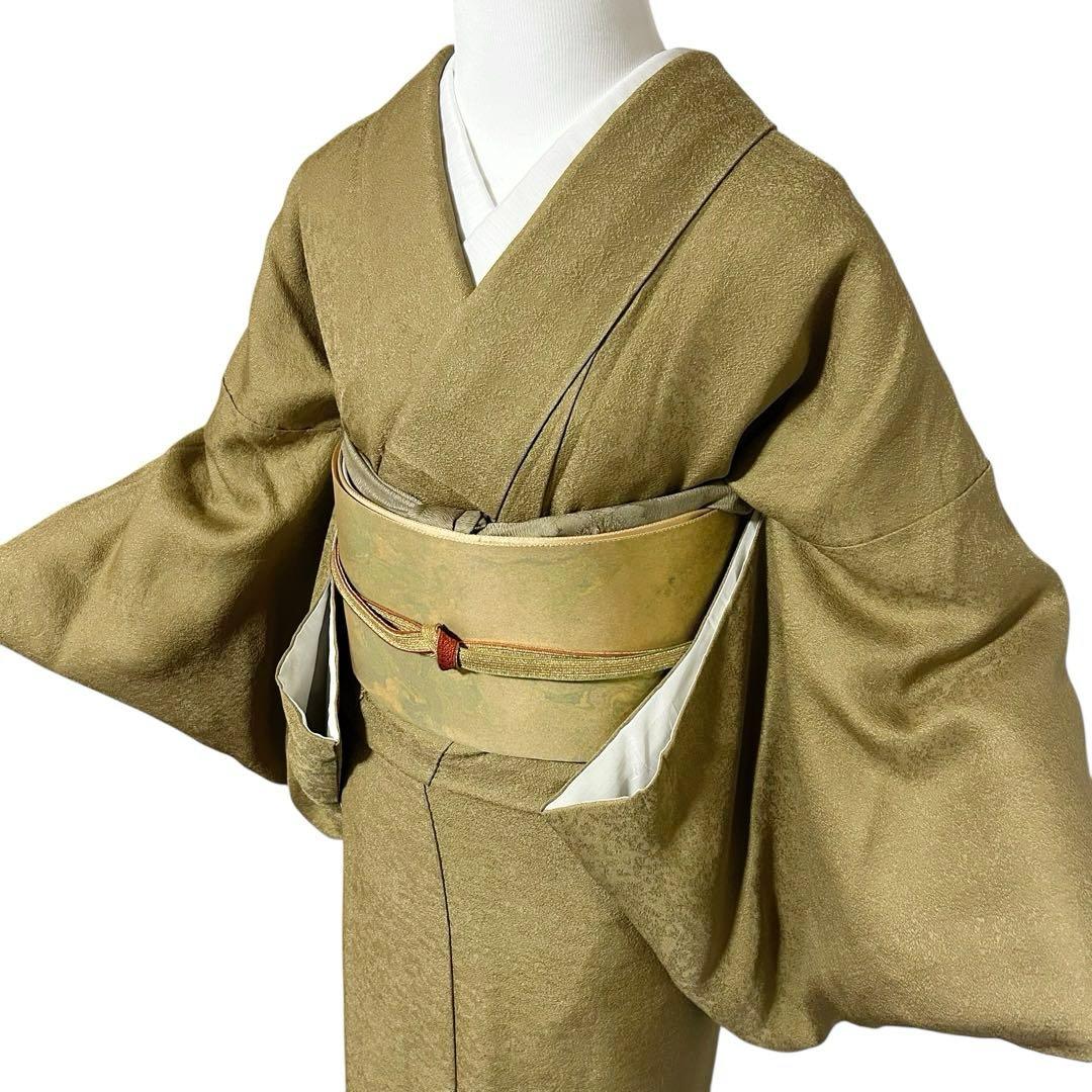 未使用近い　美品　袷　地紋入り　色無地　フルセット　身丈163.5 裄丈68