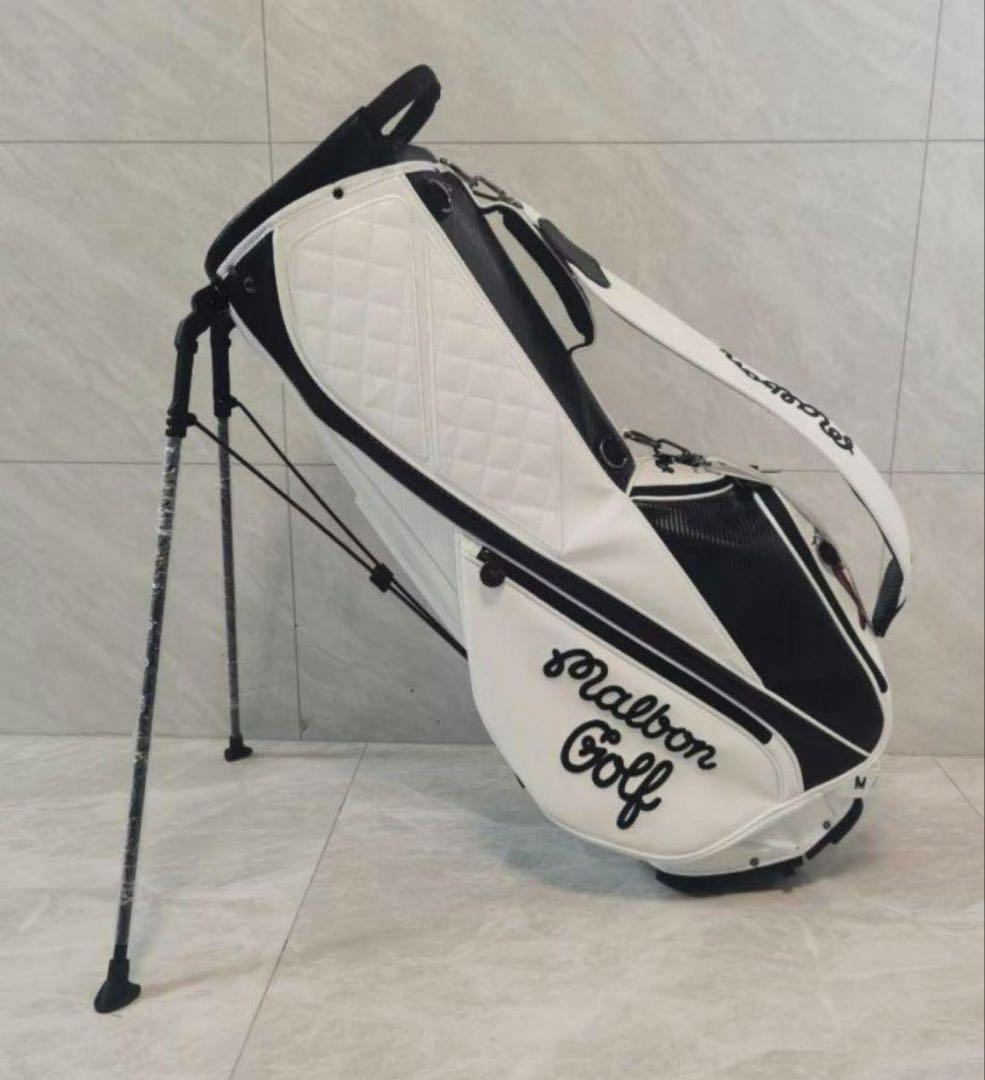 キャディーバッグ　白　マルボンゴルフ MALBON GOLF スタンド