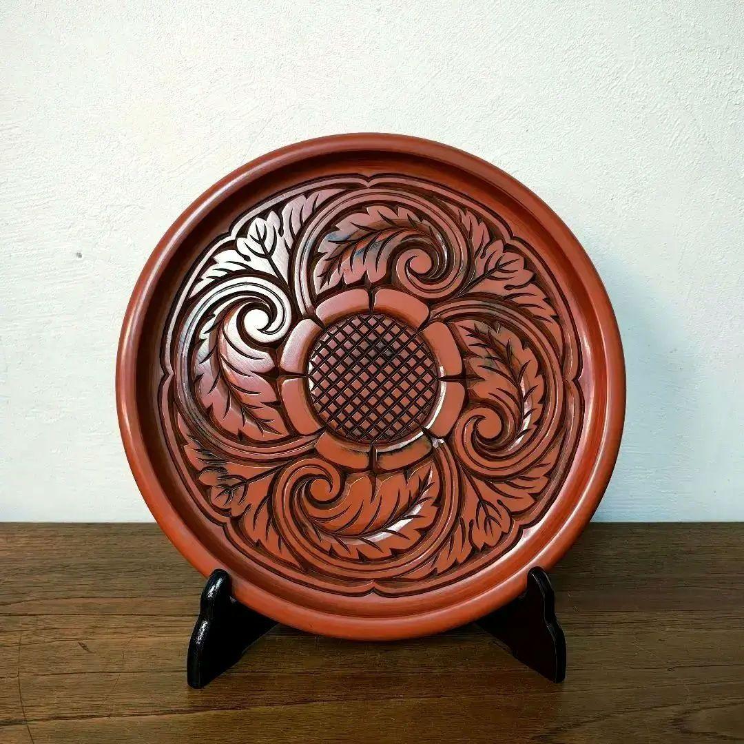 鎌倉彫【博古堂】唐草文 丸盆