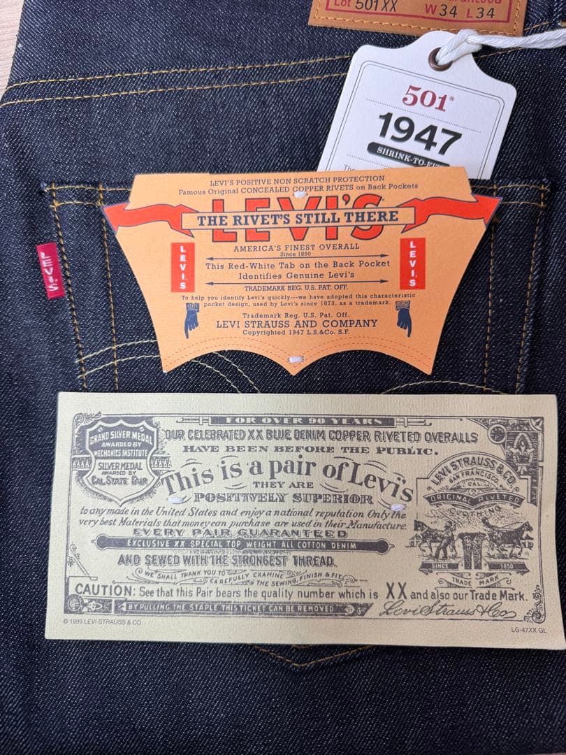 LEVI'S LVC 501XX 1947 W34 L34 リジット