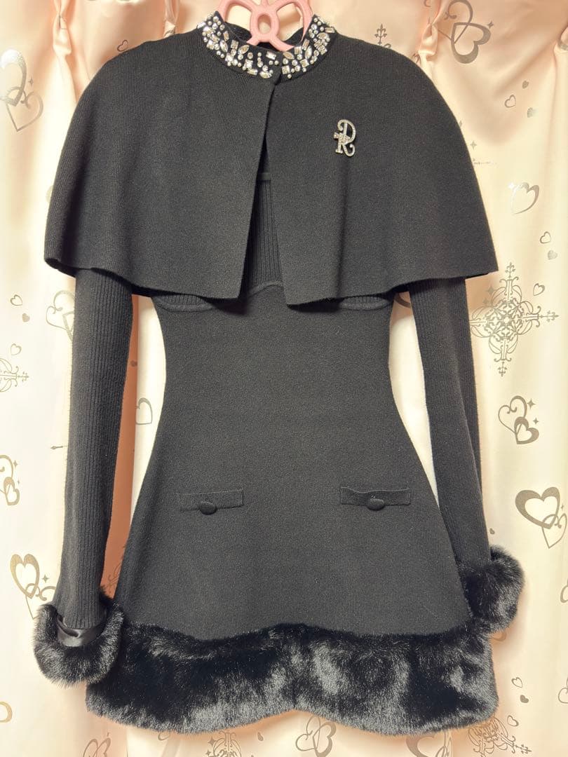 ダーリッチ　ビジューケープニットミニワンピース　Darich ブラック